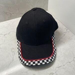 Race Checker Men's Black Hat Red Trim 100% Cotton Baseball‎ Style Cap Adjustable
